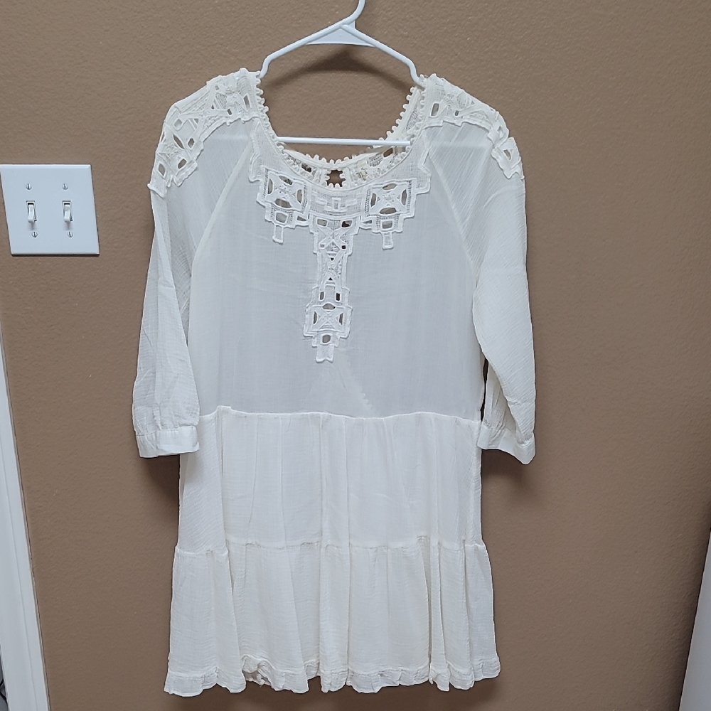 Free People Cream Pleated Blouse with Bishop Sleeves